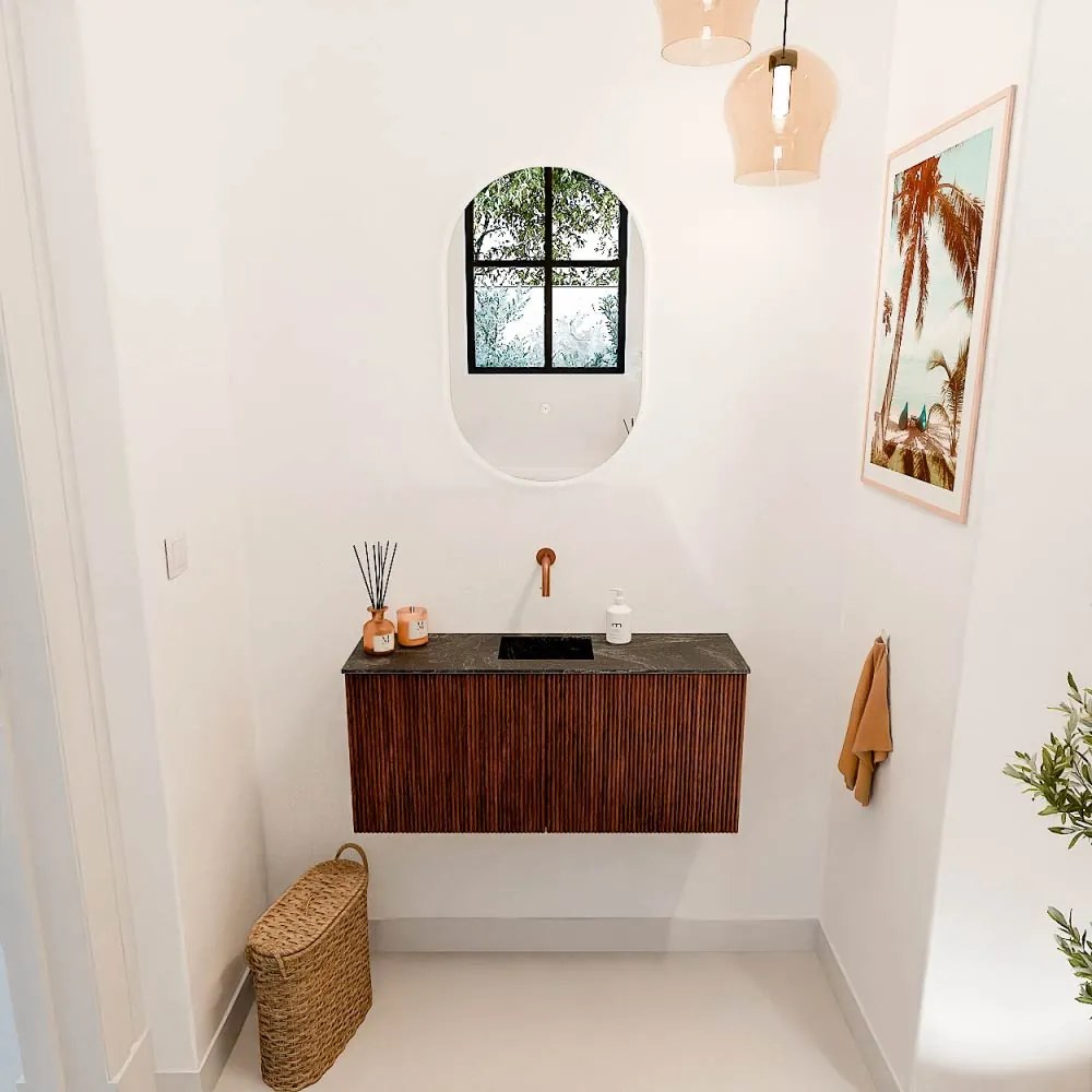 Mondiaz Joya DLux 90cm toiletmeubel ruby met wastafel faye midden zonder kraangat lava
