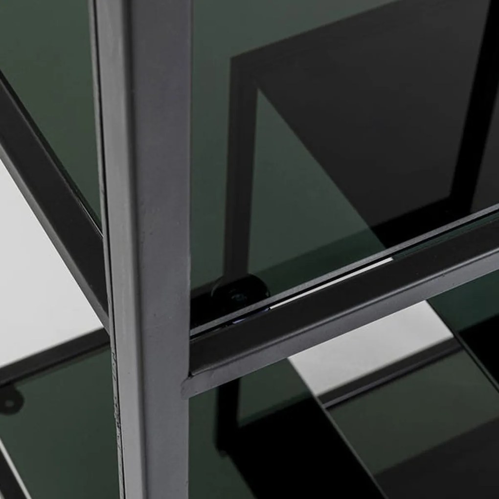 Smal Hoog Wandrek Staal Met Glas Zwart - 60x30x195cm.
