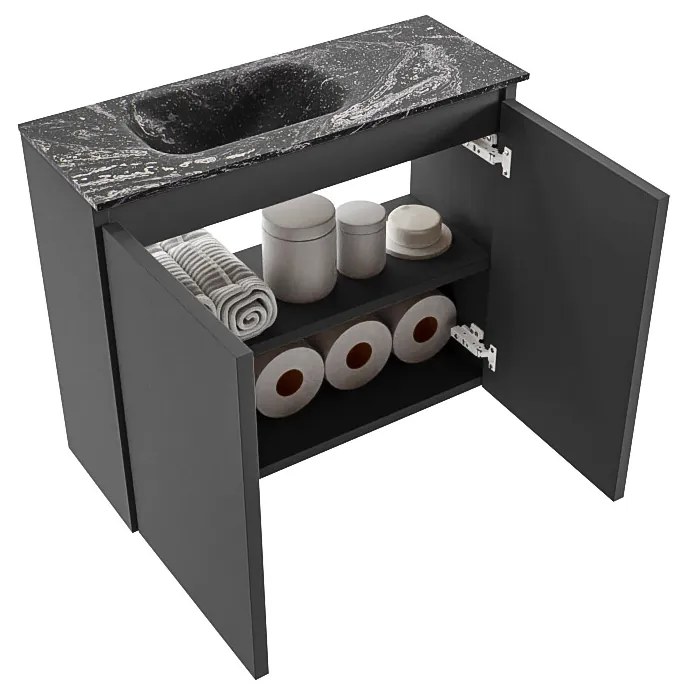 Mondiaz Ture DLux toiletmeubel 60cm dark grey met wastafel lava links zonder kraangat