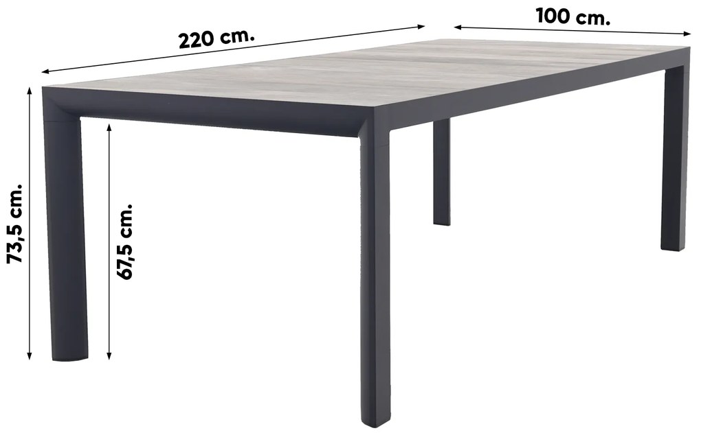 Hartman Sophie Xerix/Kings tuinset antraciet - 220x100 cm. - Keramiek tafelblad