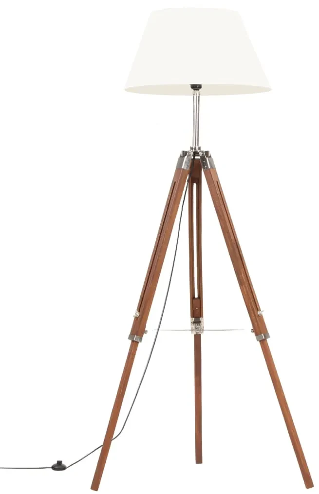 vidaXL Vloerlamp driepoot 141 cm massief teakhout honingbruin en wit