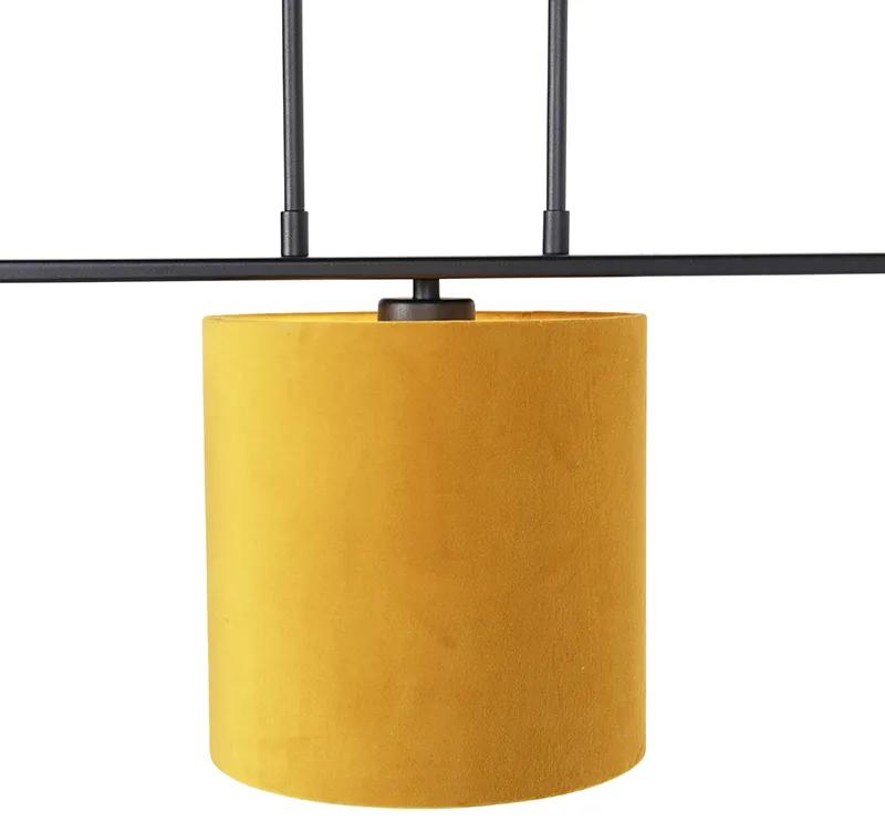 Stoffen Eettafel / Eetkamer Hanglamp met velours kappen geel met goud 20cm - Combi 3 Deluxe Landelijk / Rustiek, Modern E27 rond Binnenverlichting Lamp
