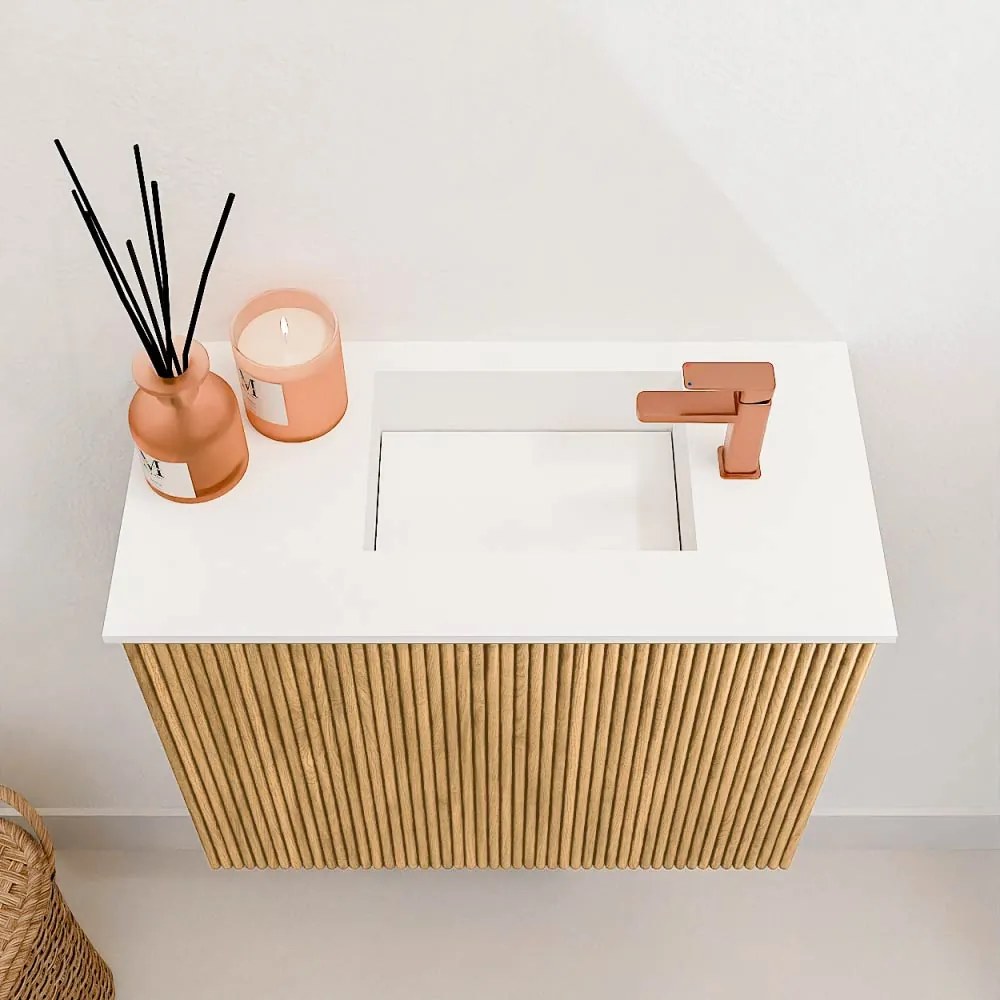 Mondiaz Joya 50cm toiletmeubel oak met wastafel faye rechts 1 kraangat talc