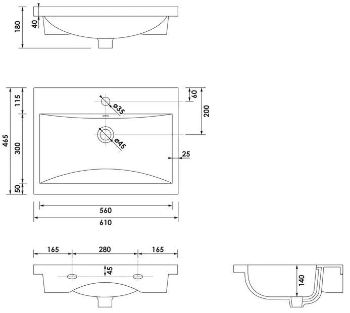 Brauer Halo wastafel keramiek 60cm met kraangat wit glans