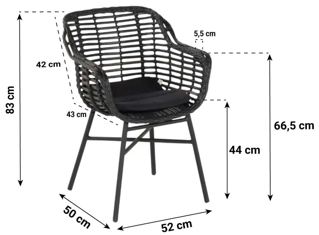 Tuinstoel Wicker Zwart Hartman Cecilia Puma Black