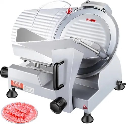 VEVOR Commerciële Vleessnijmachine 240W, Elektrische Snijmachine met 25,4 cm lang koolstofstalen mes, instelbare dikte van 0-12 mm voor vlees, kaas, groenten, enz.