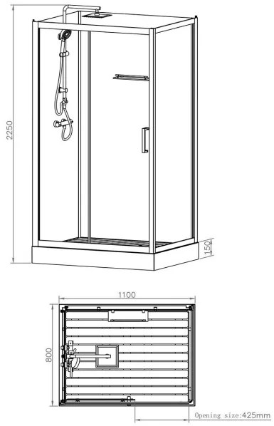 Sanigoods Bowie complete douchecabine rookglas met schuifdeur 110x80cm zwart mat