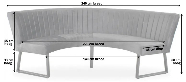 Eetkamerbank - Hengelo - geschikt voor ronde tafel 150 cm - stof Element lichtgrijs 04