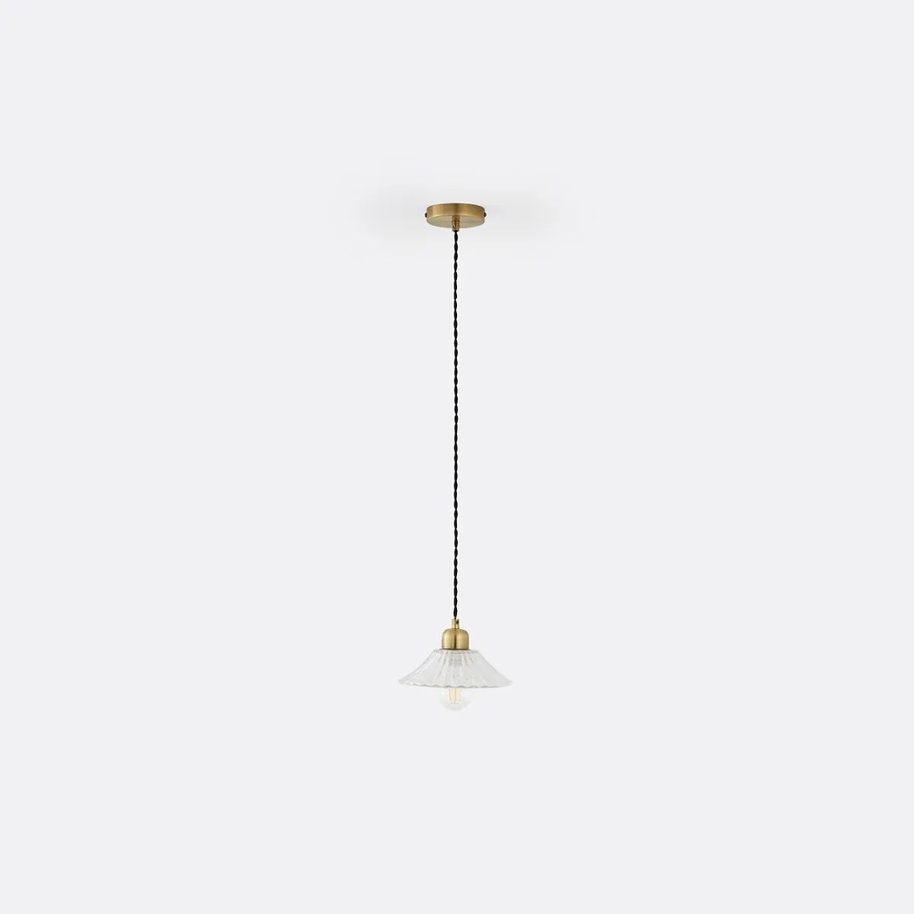 Hanglamp in messing en geribbeld glasØ19,3 cm, Iloa
