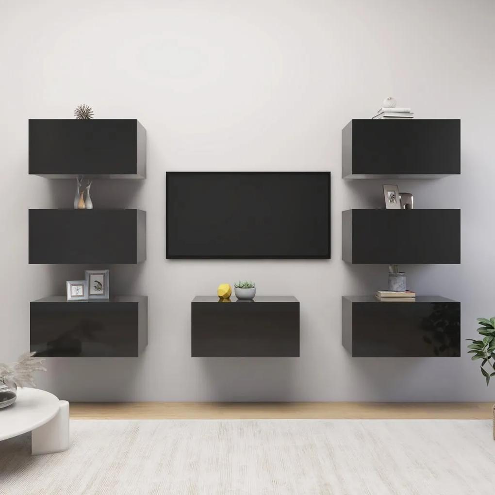 vidaXL Tv-meubelen 7 st 30,5x30x60 cm spaanplaat hoogglans zwart
