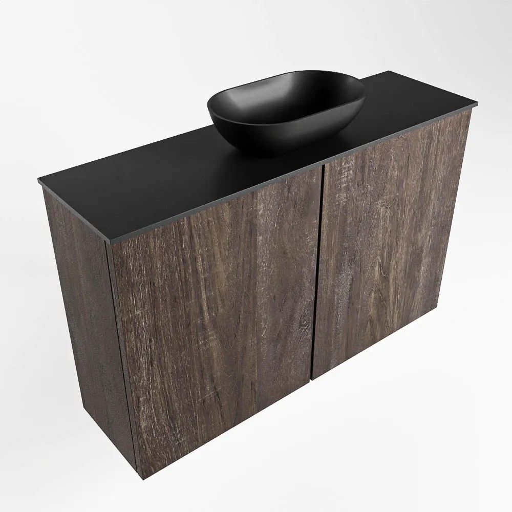 Mondiaz Fowy toiletmeubel 80cm dark brown met zwarte waskom midden zonder kraangat