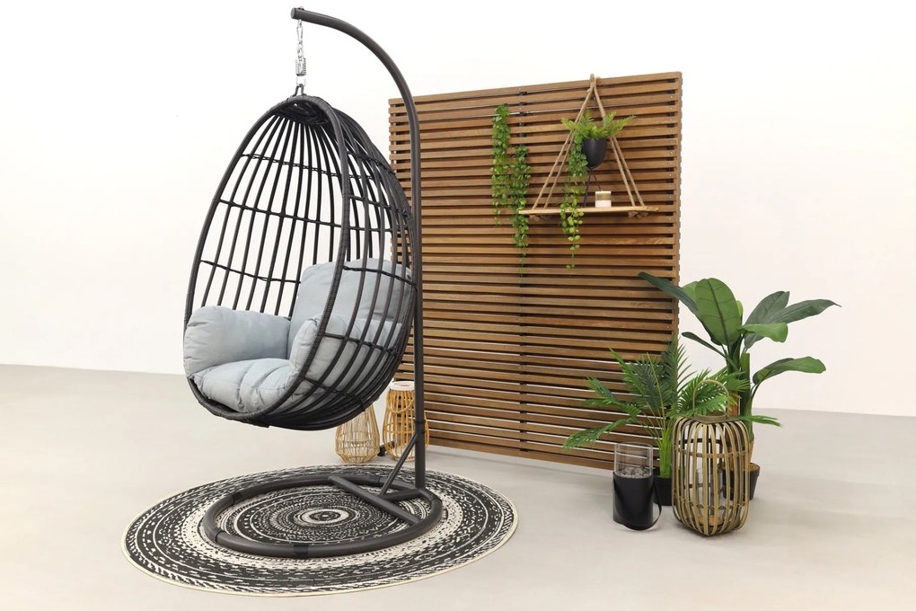 Hangstoel Panama swing egg - black rotan/mint grey