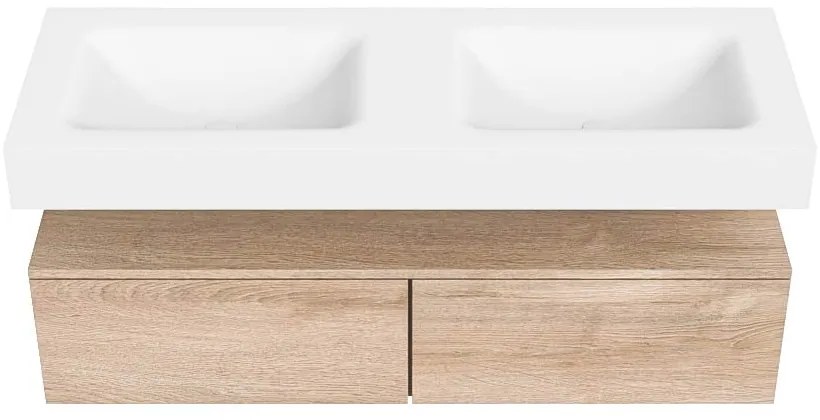 Zaro Alan badmeubel 130cm washed oak 2 lades met vrijhangende wastafel cloud dubbel 2 kraangaten talc