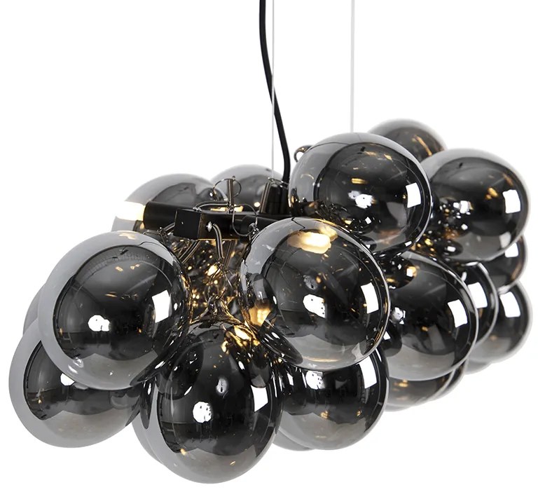 Eettafel / Eetkamer Art Deco hanglamp zwart met smoke glas 8-lichts - Uvas Art Deco, Design G9 Binnenverlichting Lamp