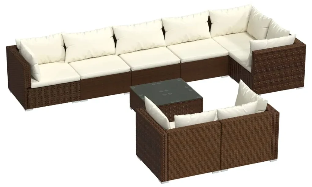 vidaXL 9-delige Loungeset met kussens poly rattan bruin