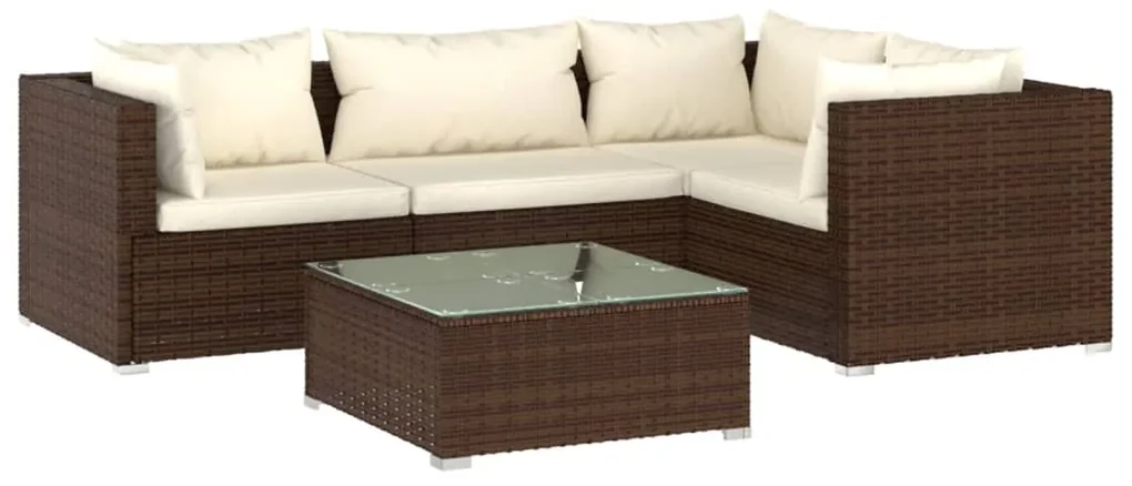 vidaXL 5-delige Loungeset met kussens poly rattan bruin