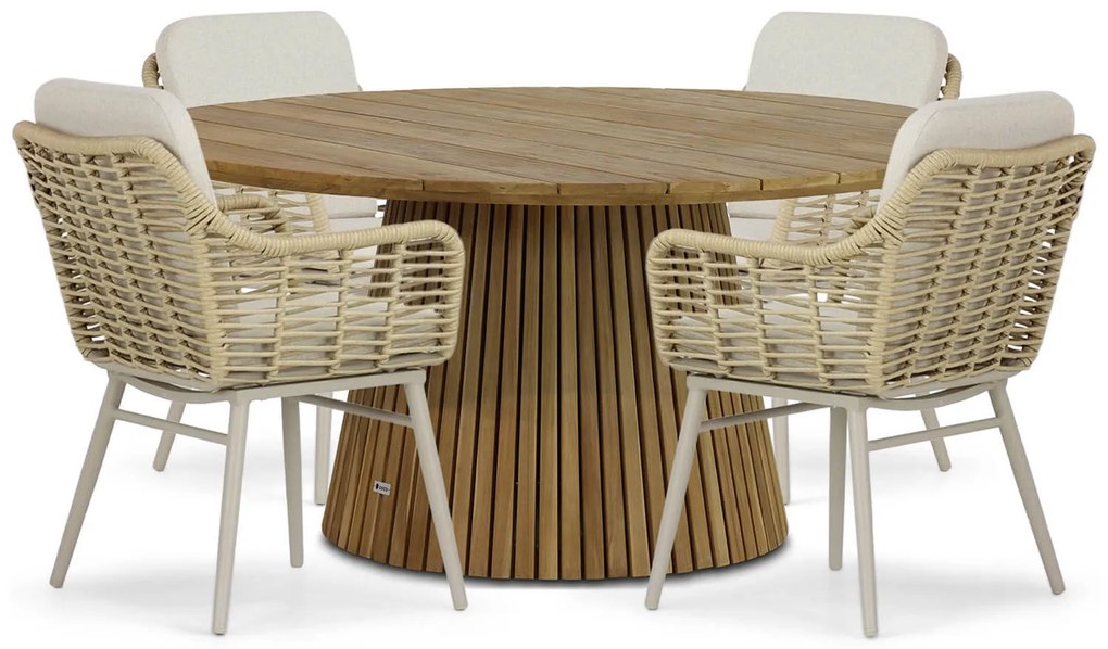 Tuinset Ronde Tuintafel 4 personen 140 cm Aluminium/wicker Taupe  Coco Antoni/Fungo