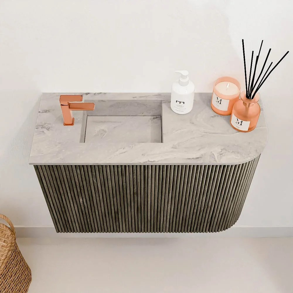 Mondiaz Joya DLux 60cm toiletmeubel ronding rechts shadow met wastafel faye links 1 kraangat glace