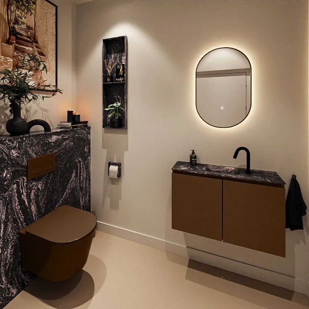 Mondiaz Ture DLux toiletmeubel 80cm rust met wastafel lava midden met kraangat