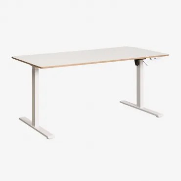 Elektrisch Verstelbaar Rechthoekig Bureau Met Geheugenfunctie Van Hout En Ijzer Serpi Wit Hout & ↔︎ 160 Cm & Wit - Sklum