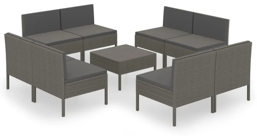 vidaXL 9-delige Loungeset met kussens poly rattan grijs