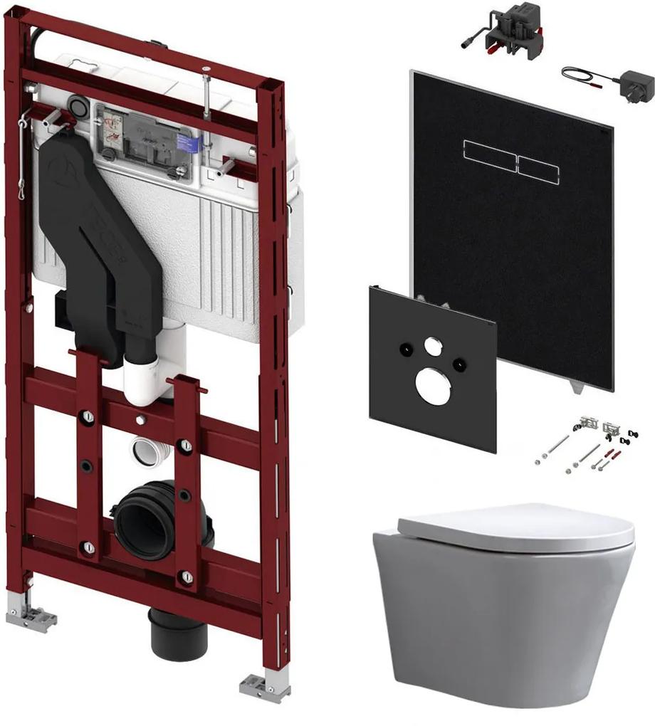 Tece 400 Toiletset met Geurafzuiging - Inbouw WC Hangtoilet Wandcloset Saturna Rimfree - Elektronische sen-Touch Bedieningsplaat Zwart