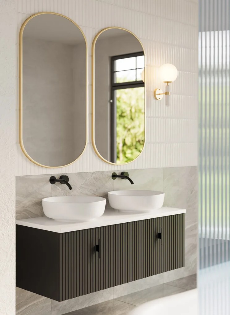 Muebles Ezra badmeubel ribbelfront 120cm zwart mat met wit toppaneel en waskom
