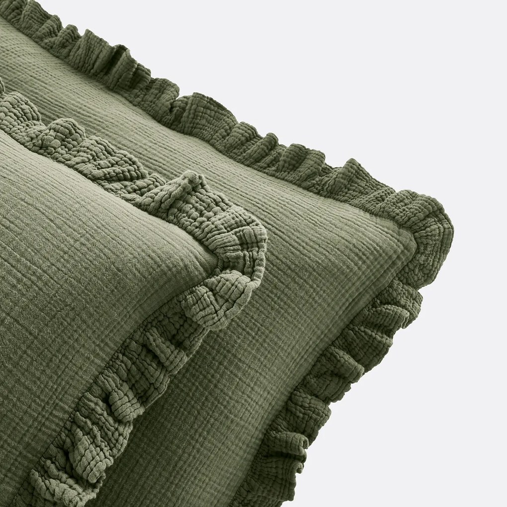 Effen kussensloop in tetra, met volant, Kumla