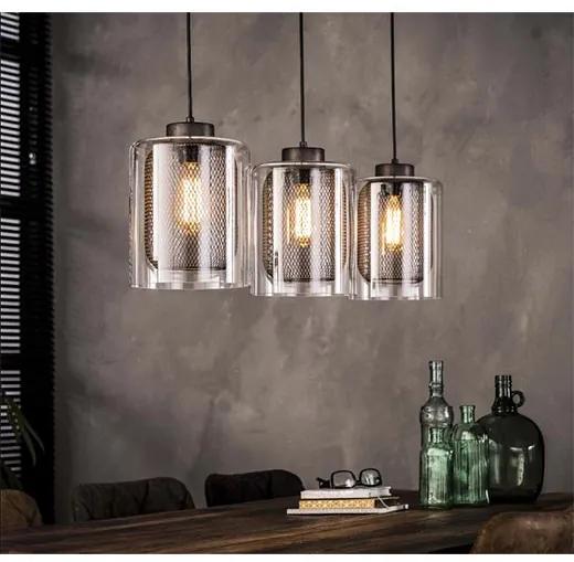 3-lichts Hanglamp Levi | Kalfort | Glas & Metaal | Grijs & Zwart   | Cavetown
