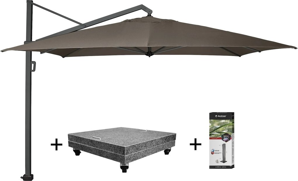 Icon premium zweefparasol 400x300 cm havanna met 150 KG voet en hoes