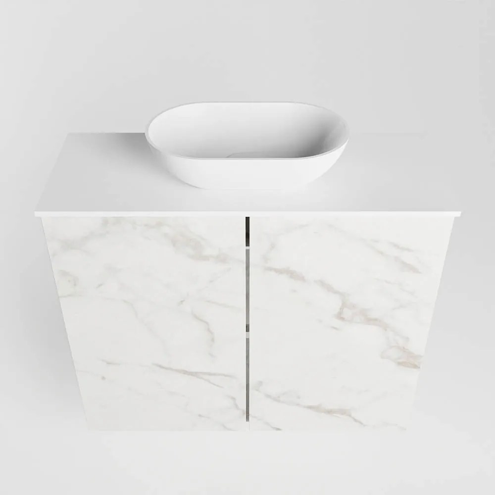 Mondiaz Fowy toiletmeubel 60cm Carrara met witte waskom midden zonder kraangat