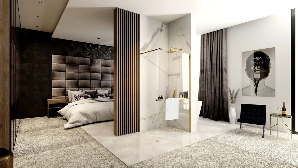 Rea Aero Gold N 80 Walk In douchewand met plank en Evo hanger