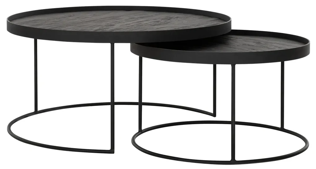 Ronde Salontafelset Zwart Teak En Metaal