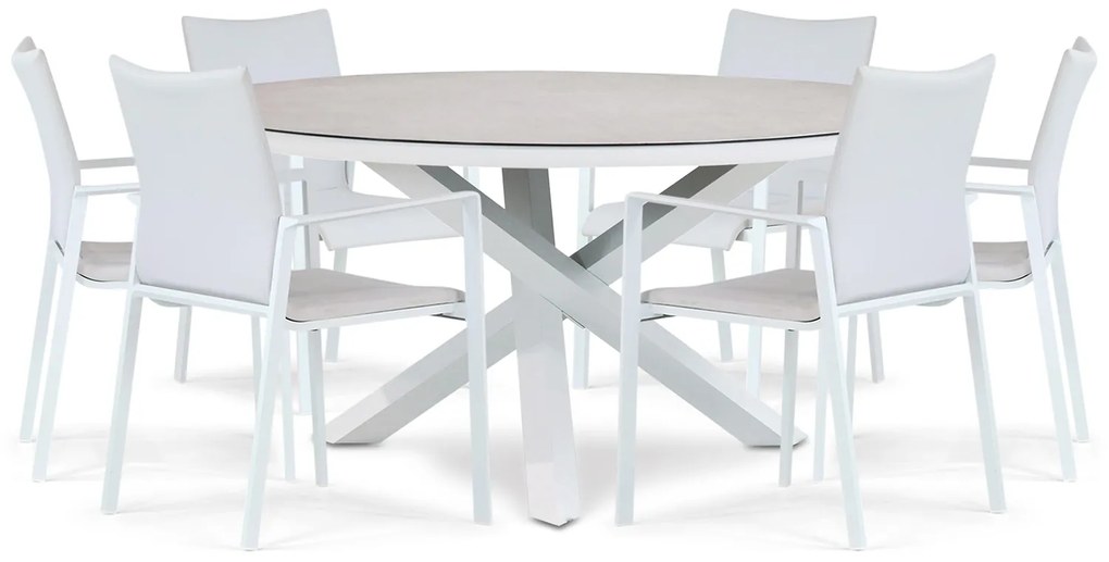 Tuinset Ronde Tuintafel 6 personen 150 cm Aluminium/textileen Wit  Lifestyle Garden Furniture Rome/Livorno