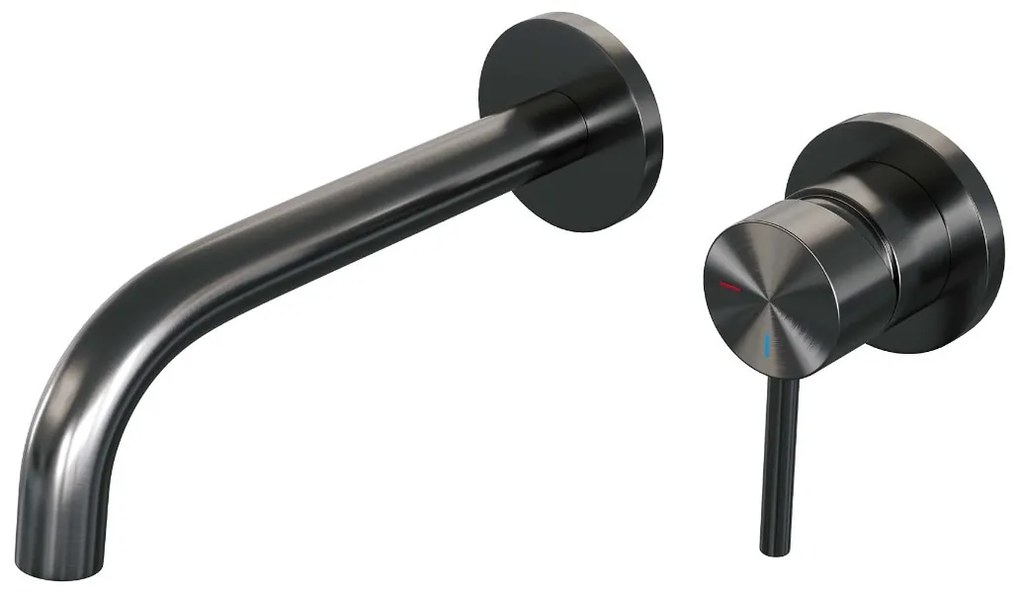 Brauer Gunmetal Edition ColdStart wastafelkraan inbouw gebogen uitloop en rozetten model A1 gunmetal geborsteld PVD