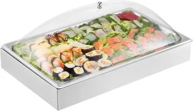 VEVOR Serveercontainer Buffetcontainer Gastronormcontainer van roestvrij staal (1 container), presentatiestandaard met transparant gebogen deksel en 3 ijsblokjesvormpjes voor restaurant- en hotelkeukens