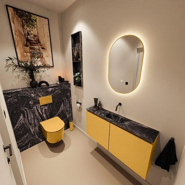 MONDIAZ TURE-DLUX 100cm toiletmeubel Ocher. EDEN wastafel Lava positie midden. Zonder kraangat. TUREDX100OCHM0LAV