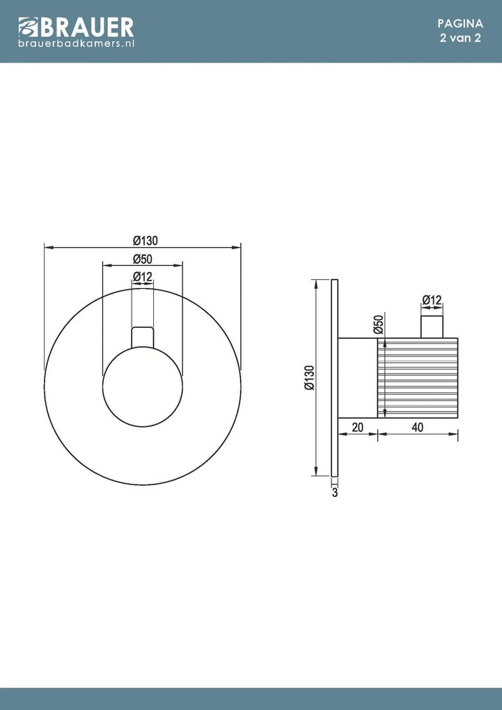 Brauer Stripe inbouwthermostaat koper geborsteld PVD