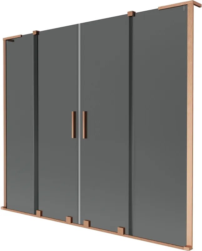 Mexen Velar L Duo badscherm 2-delig schuifbaar 180 x 150 cm, grafiet, geborsteld koper - 896-180-003-42-65