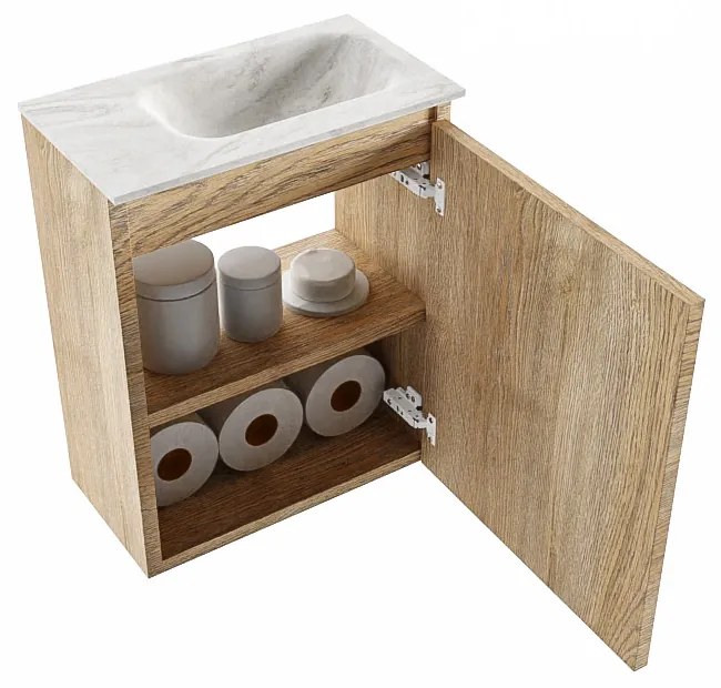 Mondiaz Ture DLux toiletmeubel 40cm washed oak met wastafel ostra rechts met kraangat