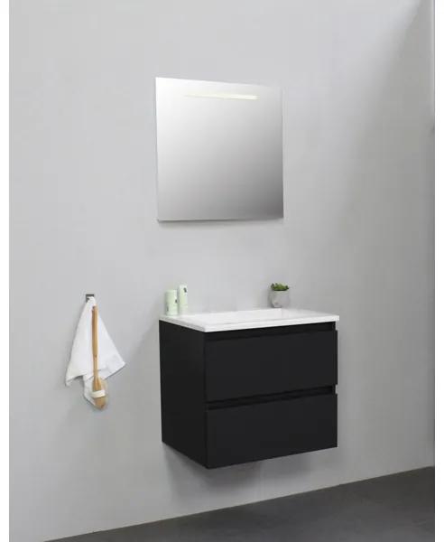 Adema Bella badmeubel met acryl wastafel zonder kraangat met spiegel met licht 60x55x46cm Zwart mat SWGA60MZA0SPIL