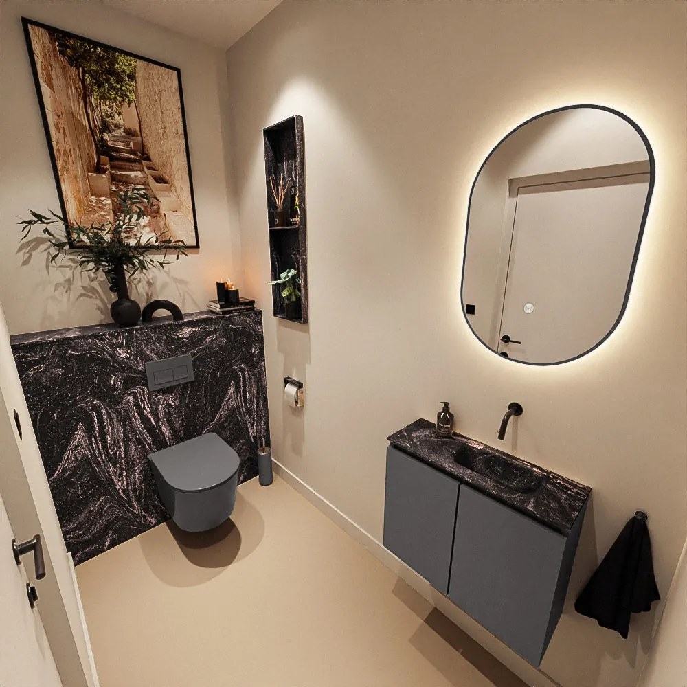 Mondiaz Ture DLux toiletmeubel 60cm dark grey met wastafel lava rechts zonder kraangat