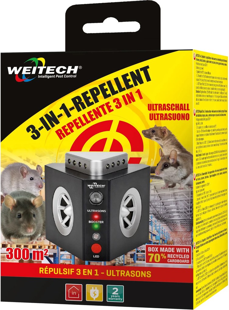 Weitech WK0311 3-in-1 Knaagdierverjager - 240° bereik - Ultrasoon - Compact design
