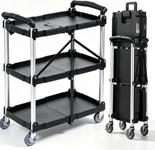 VEVOR Serveerwagen 107x17x39cm Afruimwagen 74,8 kg laadvermogen Rolwagen van polypropyleen Multifunctionele wagen met 3 compartimenten Keukenwagen met zwenkwielen Niswagen Werkplaatswagen Servicewagen