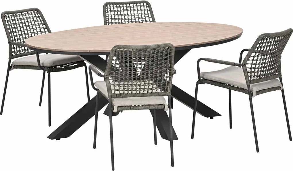 Garden Impressions Natas tuinset grijs 5-delig - Tulli tuintafel 180x115 cm