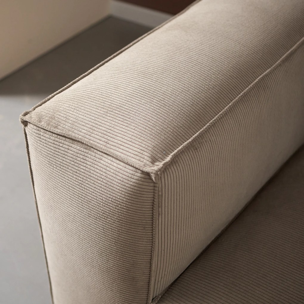 Beige Rib Bank Met Chaise Longue Rechts