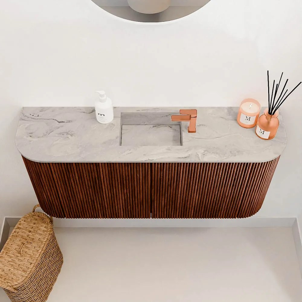 Mondiaz Joya DLux 95cm toiletmeubel ronding links/rechts ruby met wastafel faye midden 1 kraangat glace