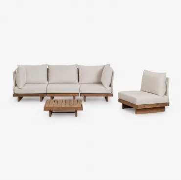 Woonkamerset Met 4-delige Modulaire Hoekbank En Salontafel In Dailin Acaciahout Acacia Bruin - Sklum
