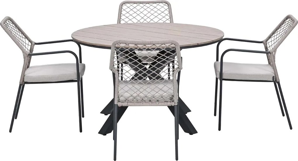 Garden Impressions Ross tuinset sand 5-delig - Tulli tuintafel light teak look Ø122 cm