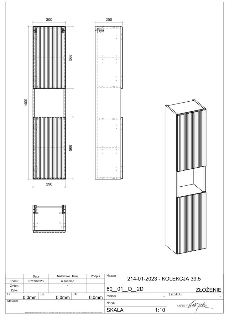 Comad Nova White hoge kast 30x25x140cm wit